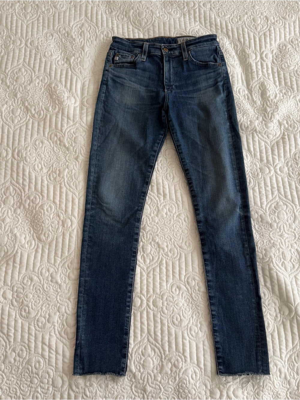 AG Adriano Goldschmied Farrah Skinny Ankle Jeans Medium Wash Raw Hem